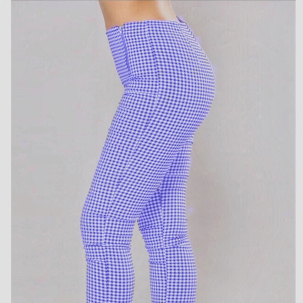 Blue and white gingham pants